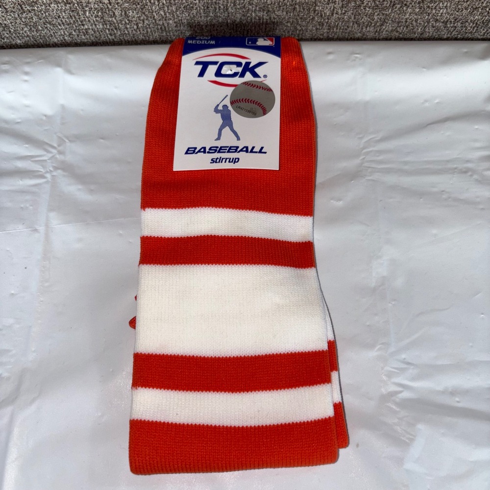 TCK Baseball Stirrups Orange White Striped 200 Medium 17 Inch MLB 100% Nylon